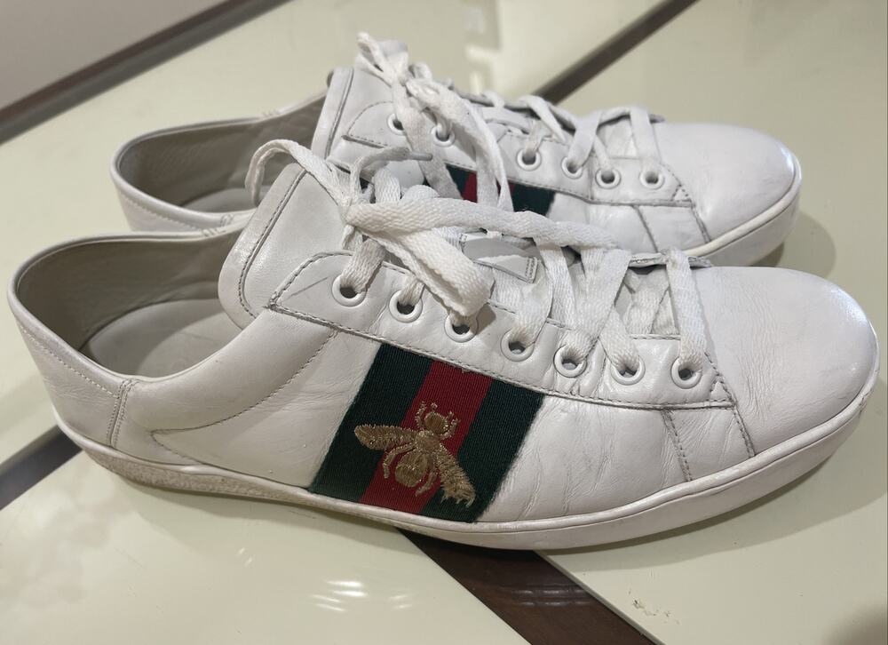GUCCI Mens Ace Bee White Leather Sneakers 9US Certificate of Authenticity